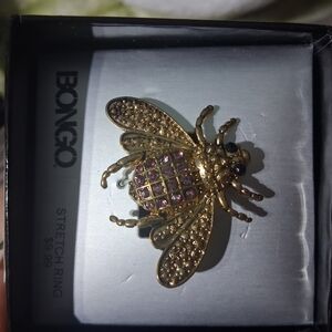 BONGO Gold Bee Ring with Pink and Black Accents